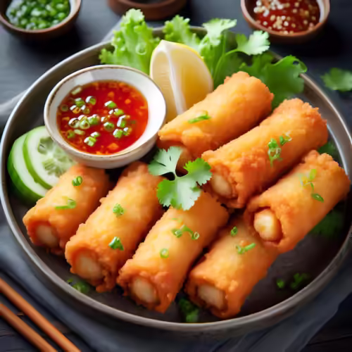 Chips with 3 Vegedable Spring Rolls - Image 2